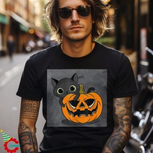 Funny Halloween Black Cat Witch On Pumpkin T Shirt