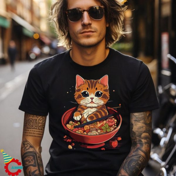 Funny Kawaii Neko Cat Ramen Bowl Anime Japanese Noodles Udon Sushi Casual T shirt