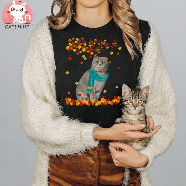 Funny Scottish Fold Thanksgiving Autumn Kitten Cat Lover Unisex Shirt