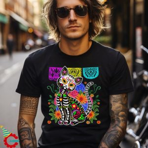 Funny Sugar Skull Calavera Cat Dia De Muertos Halloween Day Shirt