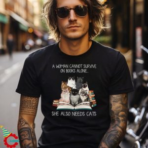 Funny Woman Books and Cats Fitted V Neck T Shirt