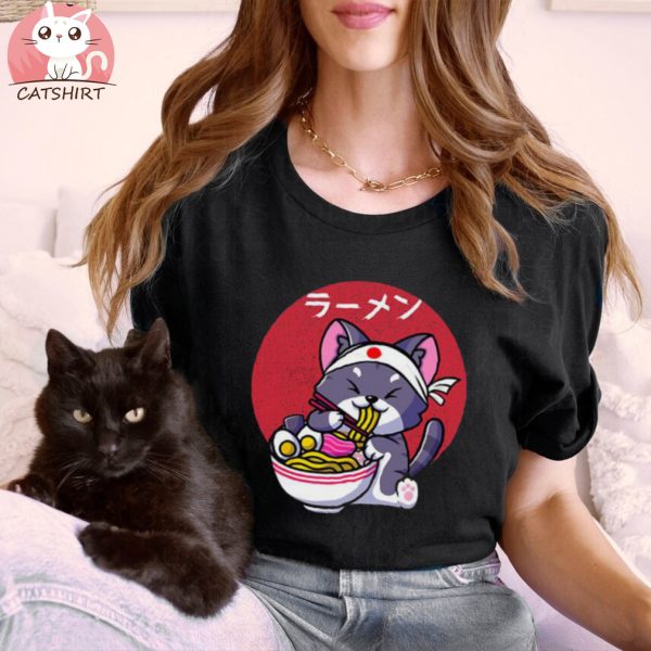 Gracious Kawaii Ramen Cat Japanese Neko Noodle Funny Vintage Anime Organic cotton T shirt