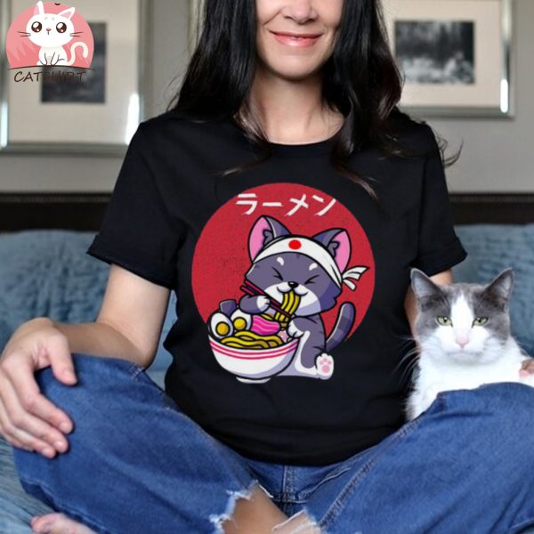 Gracious Kawaii Ramen Cat Japanese Neko Noodle Funny Vintage Anime Organic cotton T shirt