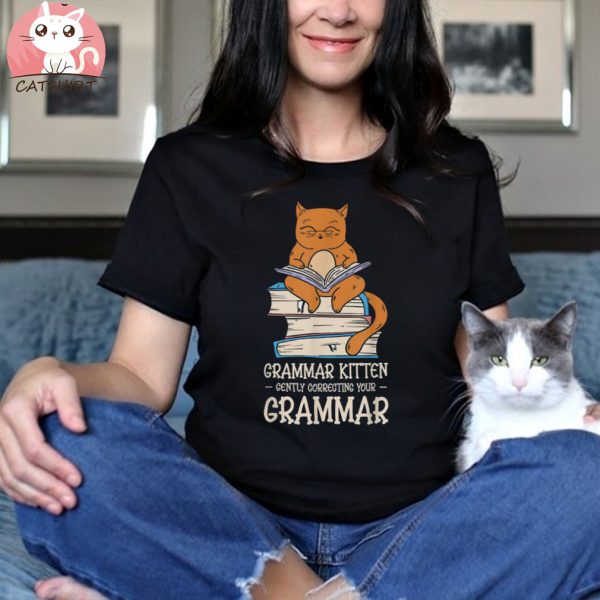 Grammar Kitten Gently Correcting Funny English Teacher Cat Shirt