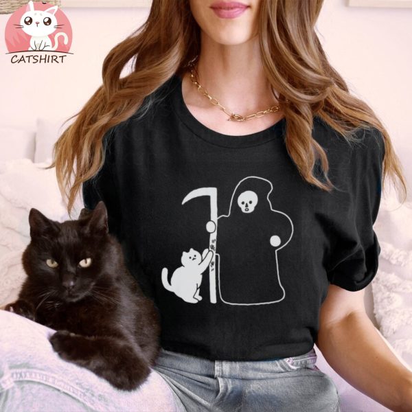 Grim Reaper Cat Scythe T Shirt