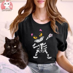 Halloween Black Cat Kitten Skeleton Unisex Shirt