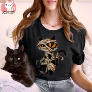 Halloween Black Cat Mummy Funny Cat Shirt