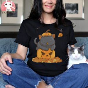 Halloween Black Cat on Pumpkin Cute Fall Shirt