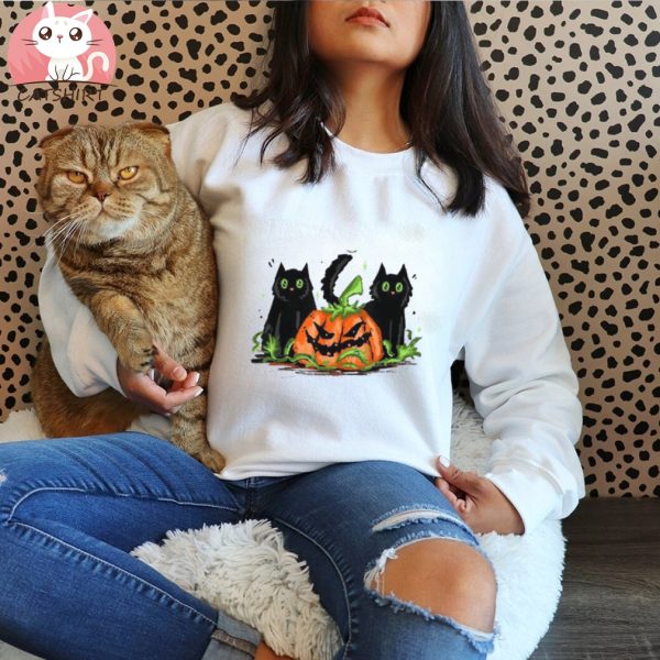 Halloween Black Cats Pumpkin Girl Boy Men Woman Shirt