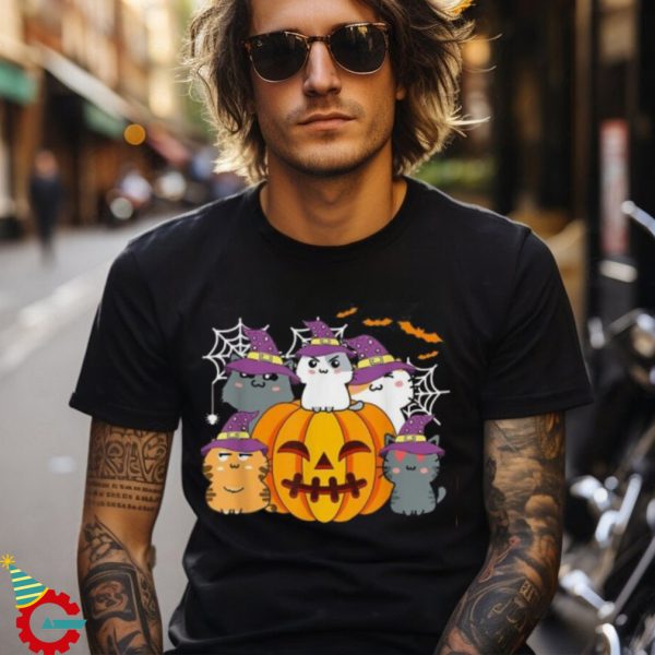 Halloween Cats Anime Cat Kawaii Neko Pumpkin Cat Lover Witch Shirt