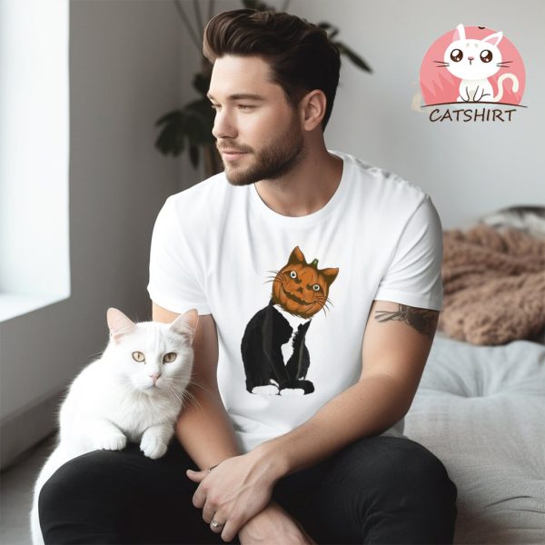 Halloween Jack O Lantern Pumpkin Cat Scary Tuxedo Cat Shirt