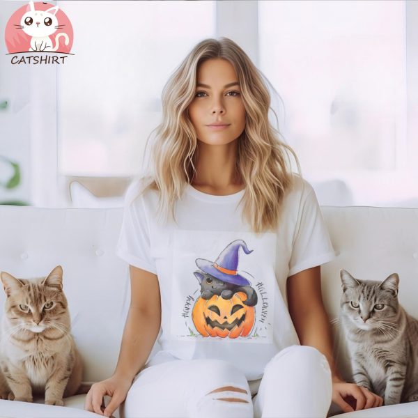 Halloween Pumpkin Cat T Shirt