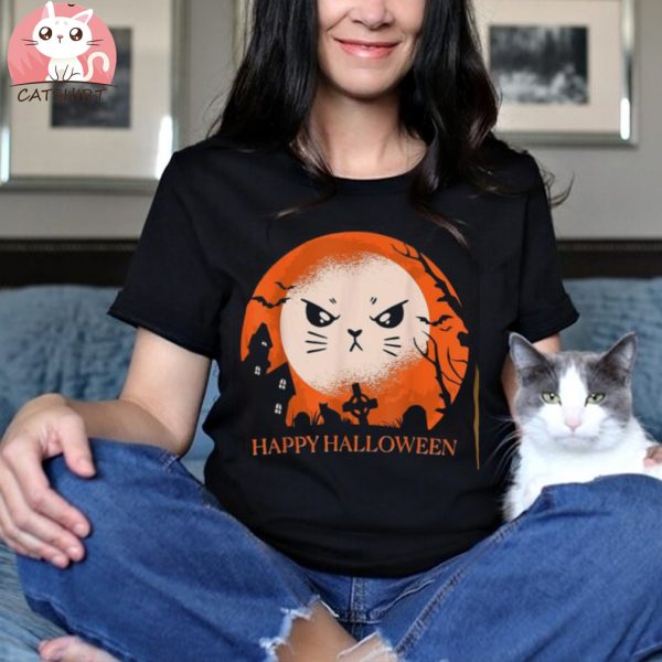 Happy Halloween Angry Cat Face Shirt