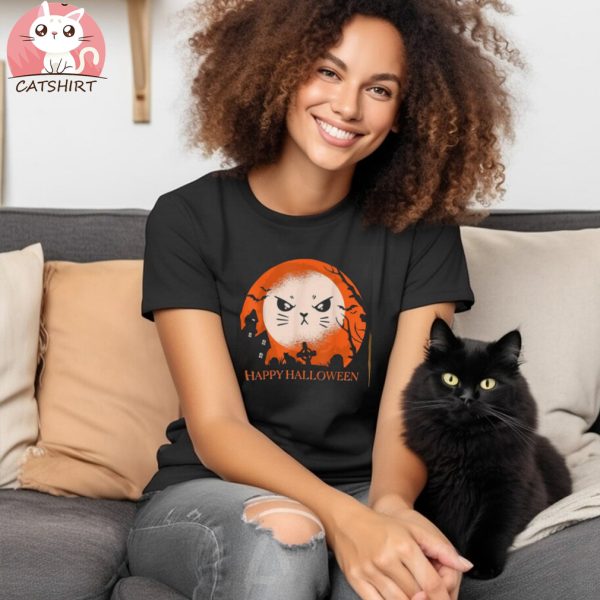 Happy Halloween Angry Cat Face Shirt