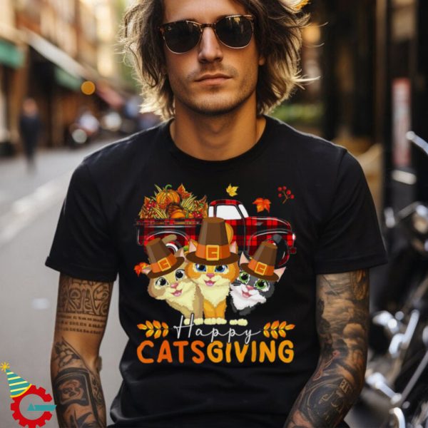 Happy Thanksgiving Cats Three Cute Cats Fall Pickup Lover T T shirt