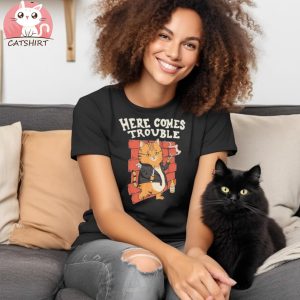 Sparky Here Comes Trouble Cat Printed T shirt