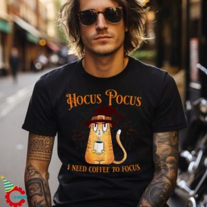 Hocus Pocus I Need Coffee To Focus Teacher Halloween Cat Shirt