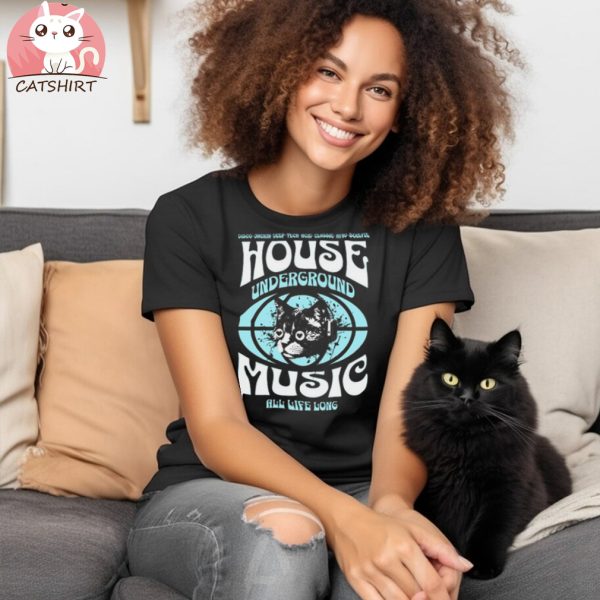 House Music Underground Cat Whiteblue T shirt