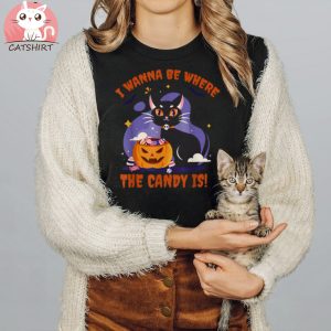 I Wanna Be Where The Candy I Black Kawaii Cat Shirt