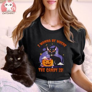 I Wanna Be Where The Candy I Black Kawaii Cat Shirt