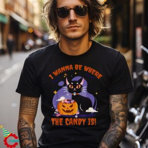 I Wanna Be Where The Candy I Black Kawaii Cat Shirt