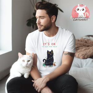 It’s Ok To Ask For Help Black Cat Christmas Lights Shirt