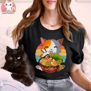 Japanese Neko Noodle Funny Vintage Anime T Shirt