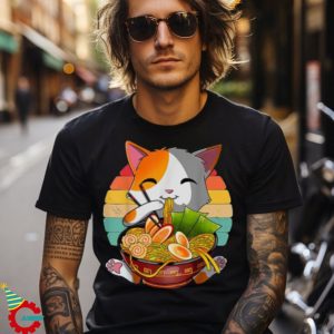 Japanese Neko Noodle Funny Vintage Anime T Shirt