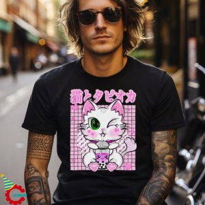 Japanese Strawberry Milk Pink Pastel Bubble Tea Cat Boba Long Sleeve T Shirt