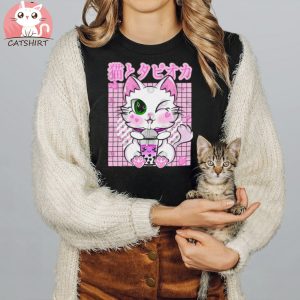 Japanese Strawberry Milk Pink Pastel Bubble Tea Cat Boba Long Sleeve T Shirt