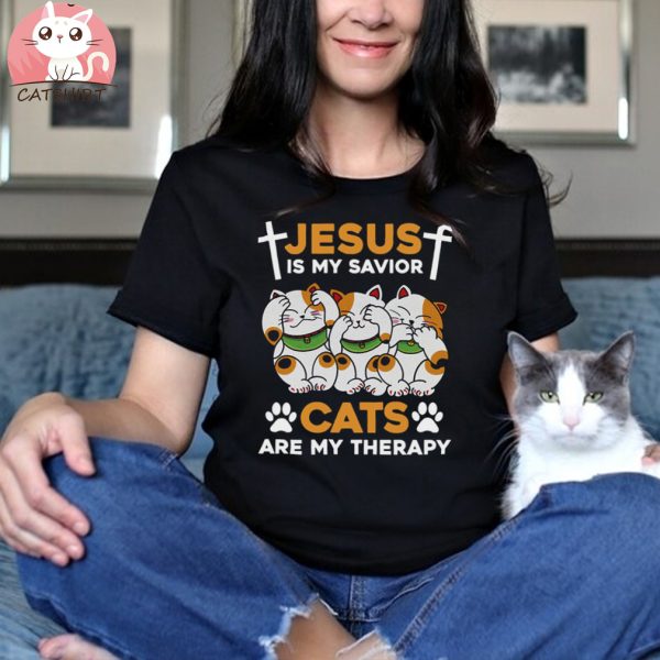 Jesus Is My Savior Cats Are My Therapy T shirt