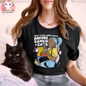 Just A Girl Who Loves Anime Ramen And Cats Kawaii Manga Cat Shirt