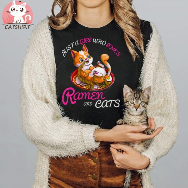 Just A Girl Who Loves Ramen and Cat Neko Funny Otaku Girl T Shirt