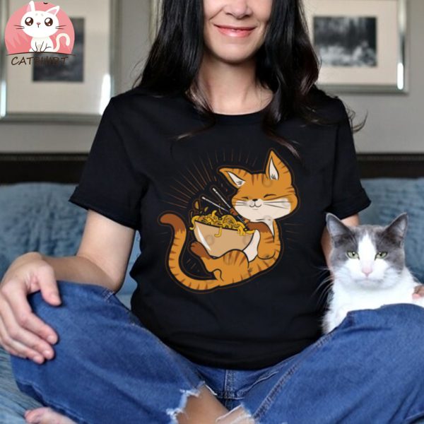 Kawaii Anime Cat Japanese Ramen noodles T Shirts