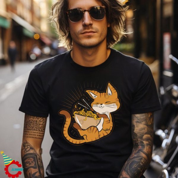 Kawaii Anime Cat Japanese Ramen noodles T Shirts