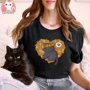 Kawaii Black Cat Autumn Leaves Cute Fall Shirt