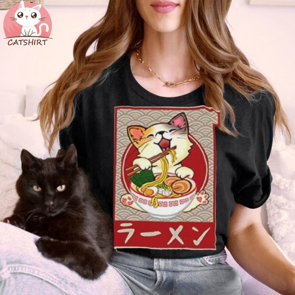 Kawaii Cat Ramen Anime Vintage Japanese T Shirt