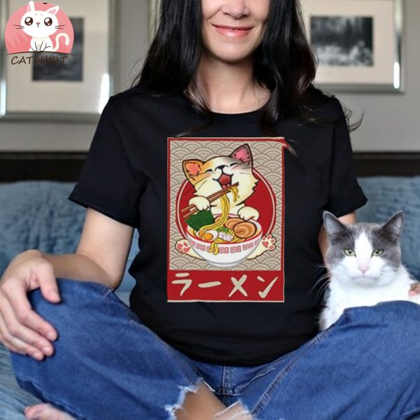 Kawaii Cat Ramen Anime Vintage Japanese T Shirt