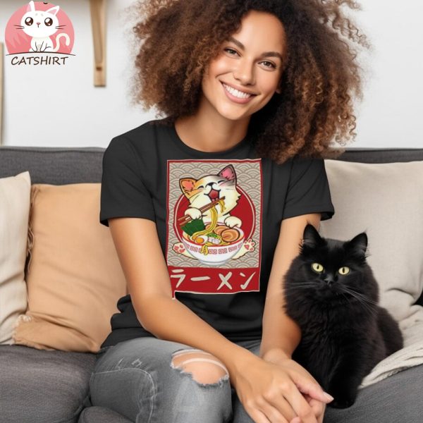 Kawaii Cat Ramen Anime Vintage Japanese T Shirt