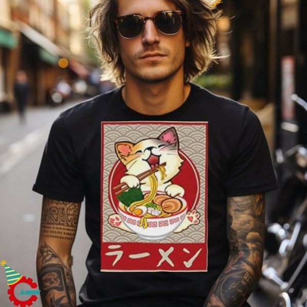 Kawaii Cat Ramen Anime Vintage Japanese T Shirt