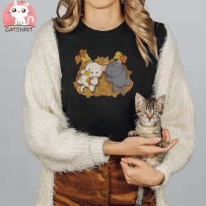 Kawaii Cats and Autumn Leaves Cottagecore Fall Shirt