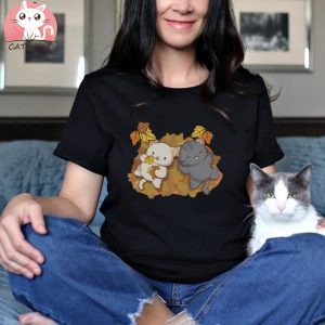 Kawaii Cats and Autumn Leaves Cottagecore Fall Shirt