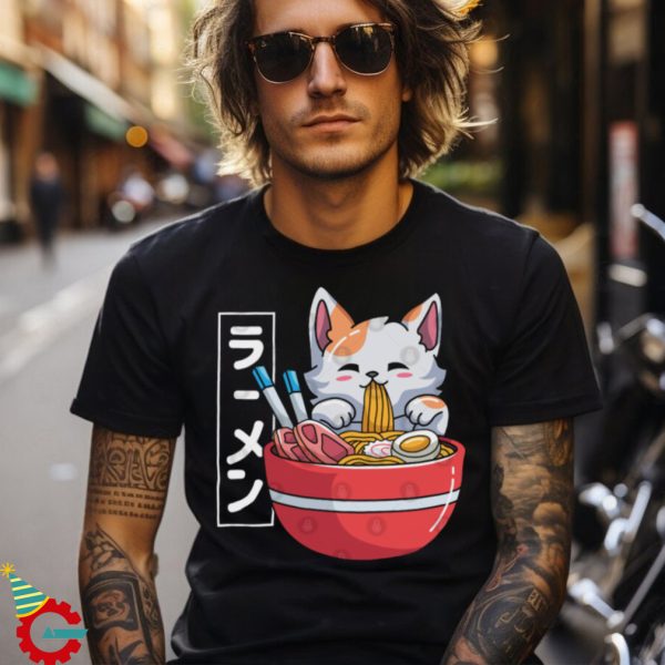 Kawaii Neko Eating Ramen Noodles T Shirt