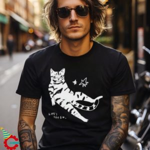 Life's tough Cat T shirt, Illustrated sitting tabby cat screen printed on black organic cotton t shirt