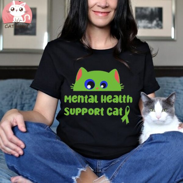 Majestic Mental Health Support Cat Mental Health Matters Awareness Organic cotton T shirt