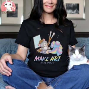 Make Art Not War Kawaii Cat Artist T shirt