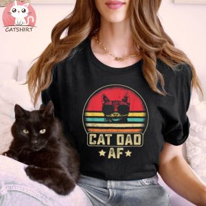 Mens Cat Dad Af Funny Daddy Fathers Day Retro Vintage Design Unisex Shirt