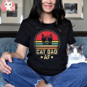 Mens Cat Dad Af Funny Daddy Fathers Day Retro Vintage Design Unisex Shirt