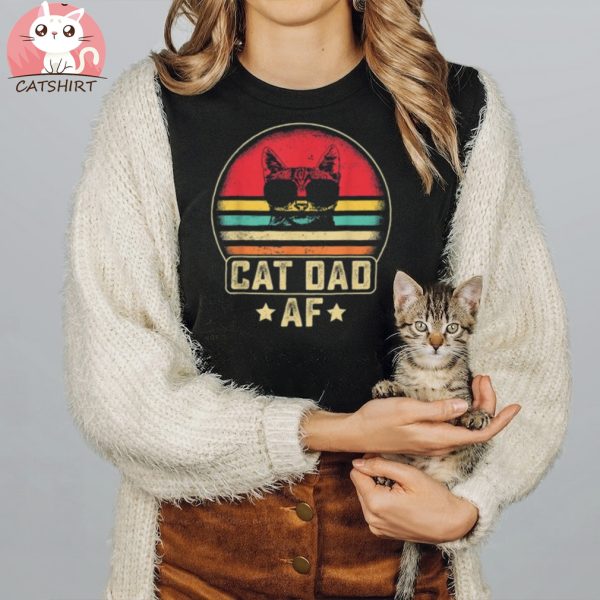 Mens Cat Dad Af Funny Daddy Fathers Day Retro Vintage Design Unisex Shirt