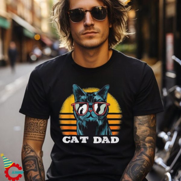 Mens Funny Cool Cat Dad Love Kitty Fur Parents Cat Daddy Shirt